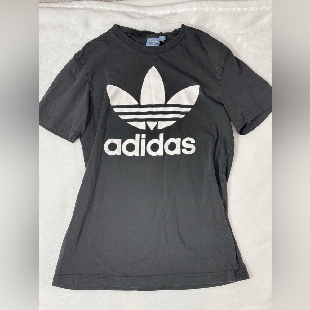 Adidas T-shirt Mens Small Black Spellout Logo Short Sleeve Casual